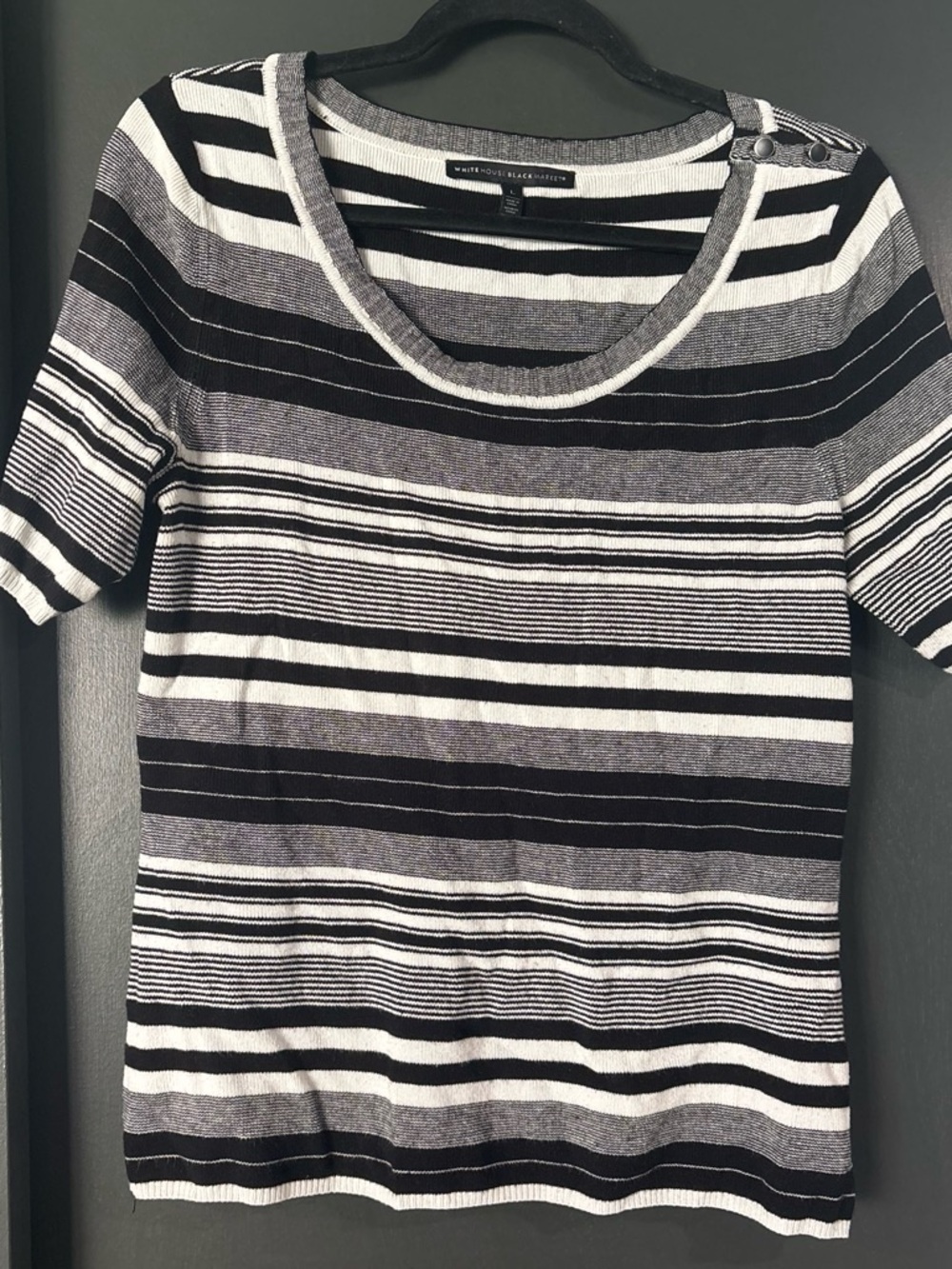 White House Black Market Black, White & Gray Striped Top